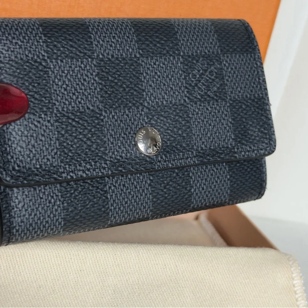 Louis Vuitton Damier Graphite 6 Key Holder Canvas Silver Metal Wallet AUTHENTIC